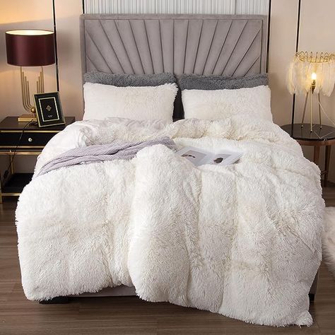 EMME Plush Shaggy White Duvet Cover Set Queen Size Luxury Fuzzy Comforter Cover Set for Queen Bed Soft Bedding Duvet Covers (White, Queen) Duvet Covers White, Fluffy Duvet, Fluffy Comforter, Bedding Duvet Covers, Green Curtains, White Duvet Covers, White Duvet, Bedding Duvet, Soft Bedding