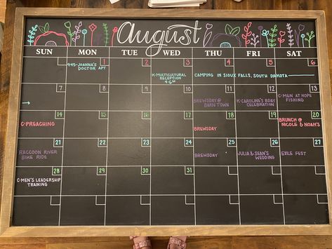 White Board Calander Ideas Diy, August Calender White Board, Cute Calendar Ideas White Board, Calendar Inspo Whiteboard, Calander Design Ideas Whiteboard, August Chalk Calendar Ideas, August Calander Themes, August Whiteboard Ideas, August Dry Erase Calendar Ideas