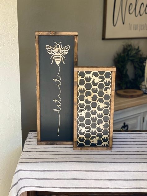 Layering Sign Set Bee Decor Bee Wall Decor Bee Art | Etsy Bee Wall Decor, Bee Room, Let It Bee, Bee Sign, Honey Bee Decor, Bee Wall, Bee Honeycomb, Bee Crafts, Bee Decor