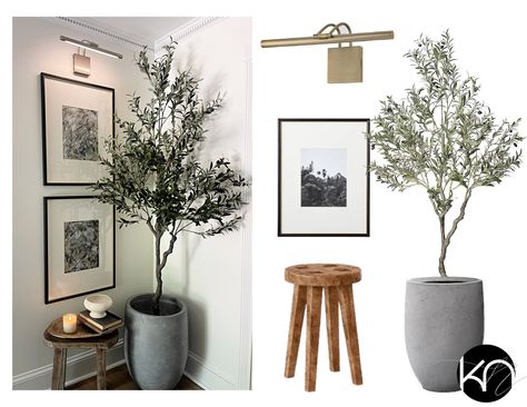 The perfect way to fill the empty corner in any hall or foyer. This olive tree and pot are extremely affordable and together look so expensive, you will be asked by every guest where its from! Corner Tree Decor, Corner Hallway Decor, Hallway Corner Ideas, Corner Stairs Decor, Hallway Table Decor, House Redo, Foyer Decor, Stair Decor, Hallway Table