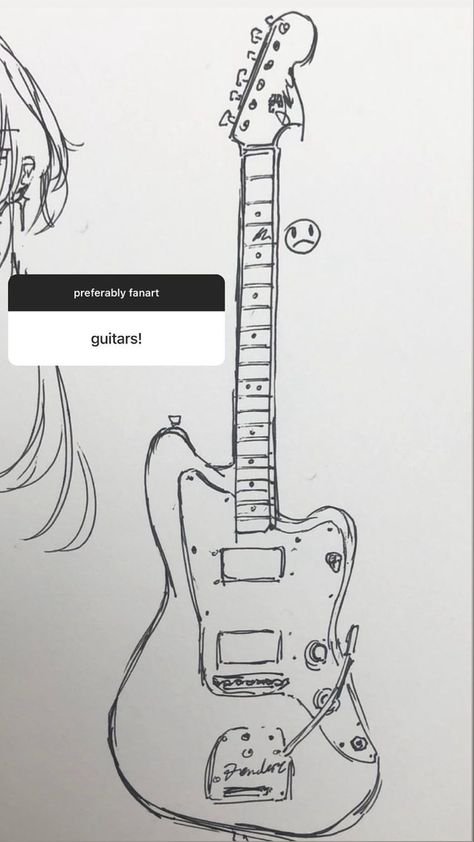 Cartoon Guitar Drawing, Some Cute Drawings Easy, Grunge Guitar Drawing, Drawing Sketches Easy Doodles, Drawing Learning Beginner, Easy Cool Doodles, Guy Holding Guitar Reference Drawing, Electric Guitar Art Drawing, How To Draw A Guitar Easy