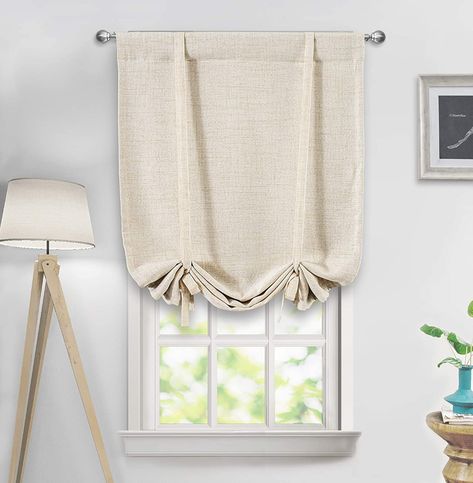 Roman Shades Bathroom, Basic Room, Dining Room Window Treatments, Tie Up Curtains, Balloon Shades, Small Curtains, Small Window Curtains, Dining Room Windows, Linen Layers