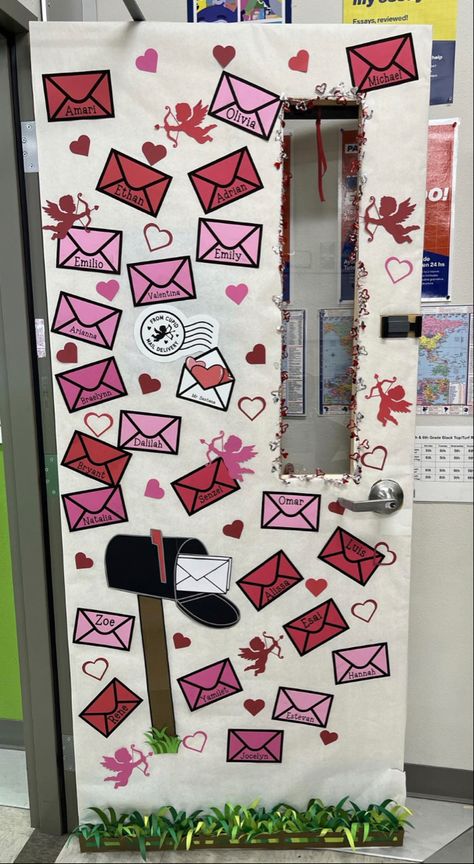 Cute Valentine’s Day Door Ideas, Valentine Wall Decoration Ideas For Classroom, Valentines Door Decorations For Kids, Valentines Dorm Door Decorations, February School Door Ideas, Valentine’s Day Office Door, Valentines Day Decorations Door, Valentine’s Day Door Ideas, Valentine Door Decorations For Work