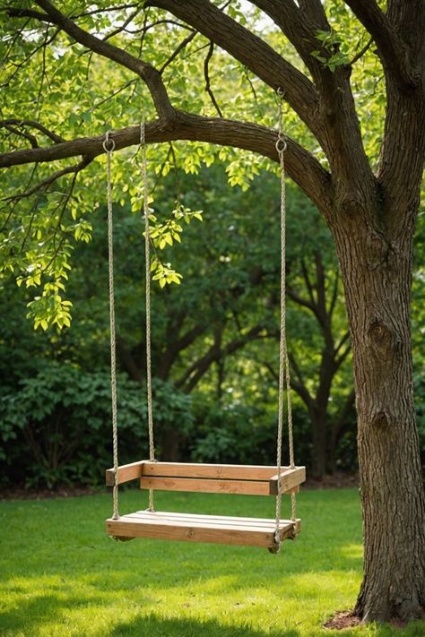 Tree Bench Swing, Swings On Trees, Tyre Swing Ideas, Outdoor Swings For Adults Backyards, Diy Swing Chair Outdoor, Swing Seats Outdoor, Diy Wood Swing, Adult Swing Set, Tree Swing Ideas