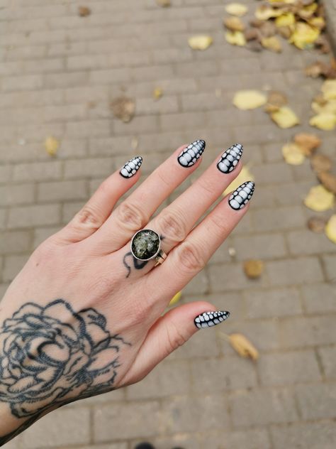 Black Reptile Nails, Black And White Funky Nails, Reptile Nail Art, Black And White Croc Nails, Reptile Nails Design, Black Crocodile Nails, Alligator Nails, Reptile Nails, Snake Print Nails