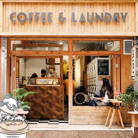 Weird Laundromats Around the World Coffee Laundry Shop, Laundromat Business Names, Laundry Mat Interior Design, Laundry Coffee Shop, Laundry And Coffee Shop, Laundromat Floor Plan, Laundry Cafe Ideas, Commercial Laundromat Design, Laundromat Renovation