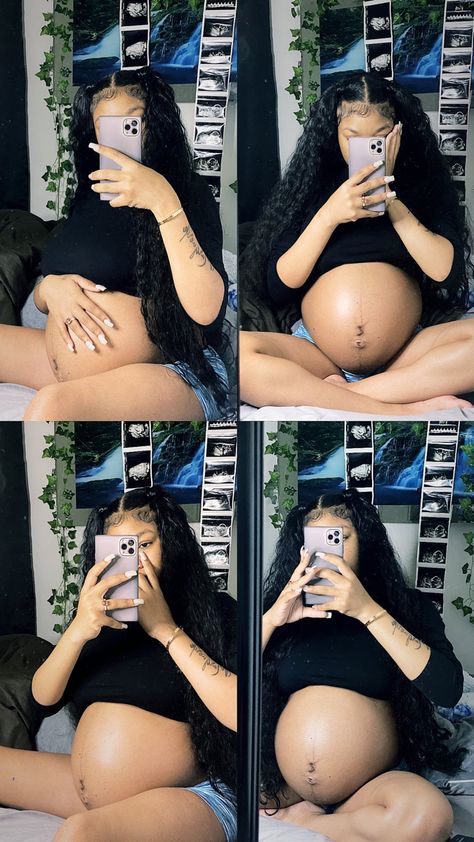 Pregnant Women With Boyfriend, 19 And Pregnant, Pregnant Mirror Pic, Pregnant Mirror Selfie Aesthetic, Pregnant Selfies Ideas, Khiamonique And Quan, Baby Mama Aesthetic, Pregnancy Aesthetic Black, Pregnancy Mirror Selfie