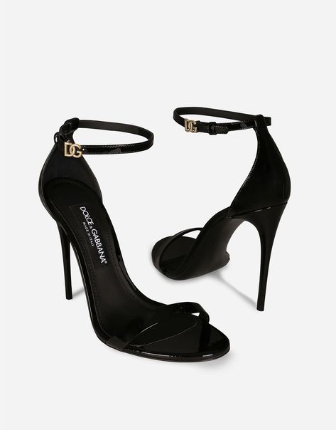 Patent leather sandals Black Heels Aesthetic Vintage, Luxury Brand Heels, Designer Heels Aesthetic, Dg Heels, Dark Heels, Dagger Heels, Iconic Heels, Dolce And Gabbana Heels, Black Heels Sandals