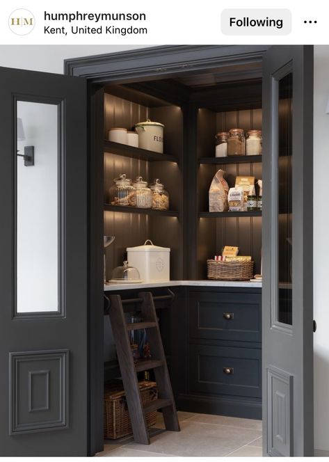 Walk In Larder Cupboard, Larder Organisation, Pantry Redesign, Ivy Kitchen, Second Kitchen, Pantry Interior, Pantry Inspiration, House Pantry, Door Colour