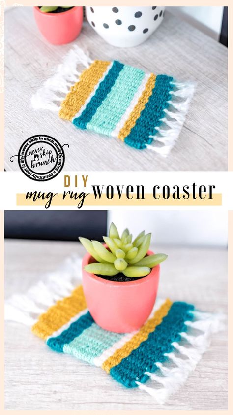 Coasters Woven, Woven Coasters, Diy Coaster, Coaster Tutorial, Coaster Diy, Coasters Diy, Rug Tutorial, Diy Yarn, Diy Mugs