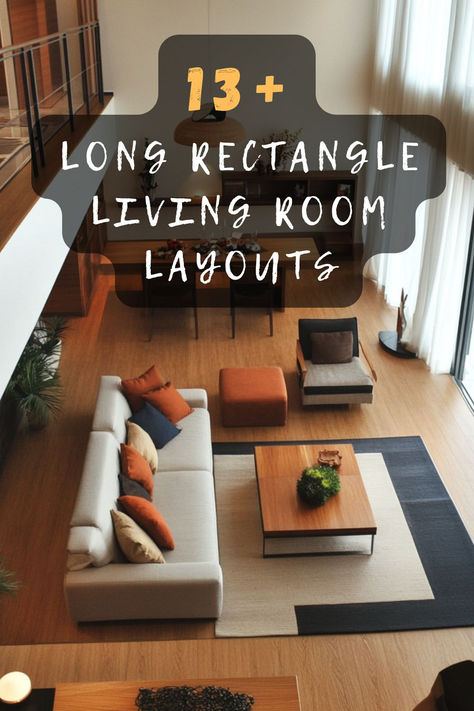 Struggling With A Long, Narrow Living Room? 🛋️📏 Discover 13 Layouts That Maximize Space And Enhance Flow In Your Home. Perfect For Creating A Cozy, Functional Area. Curious How? Click To Find Out! 🏠 #LivingRoomLayouts #RectangleRooms #SpaceMaximization #HomeDesign #InteriorTips No Walls Living Room Layout, Step Down Living Room Ideas Layout, Long Lounge Diner Ideas, Long Awkward Living Room Layout, Rectangle Shape Living Room Ideas, Long Great Room Layout, Second Living Room Ideas Open Floor, Rectangle Lounge Room Layout, Long Sitting Room Layout