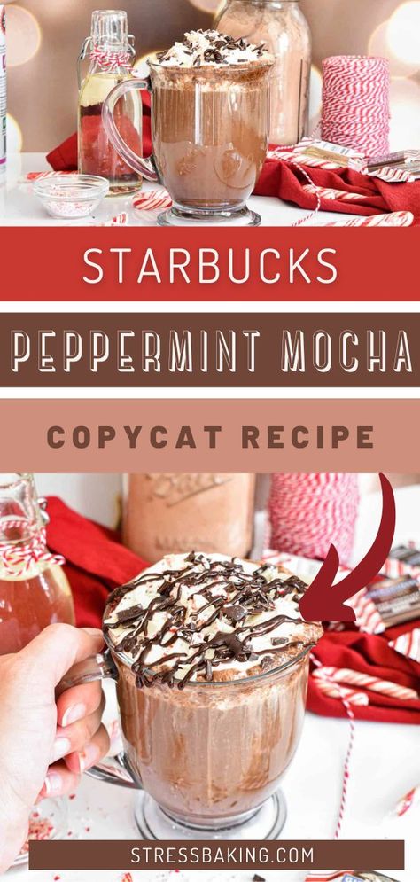 This Starbucks peppermint mocha copycat recipe tastes like the real deal! This coffee recipe is a quick and easy homemade spin on the Starbucks classic! Peppermint and chocolate come together to create the perfect cup of hot, creamy comfort. Save money and still enjoy your limited-time seasonal favorites with this recipe! Click through for all the details. Mocha Coffee Recipe, Homemade Peppermint Mocha, Peppermint Mocha Recipe, Starbucks Peppermint Mocha, Starbucks Holiday Drinks, Desserts With Few Ingredients, Flavored Margaritas, Mocha Recipe, Creamer Recipe