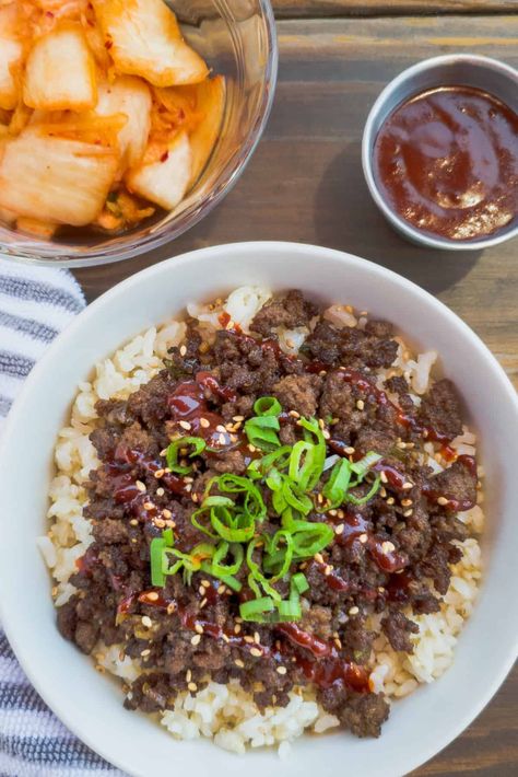 Ground Beef Bulgogi, Sheet Pan Beef, Beef Bulgogi Recipe, Rice Cauliflower, Bulgogi Sauce, Korean Ground Beef, Korean Recipe, Yummy Vegetable Recipes, Bulgogi Recipe