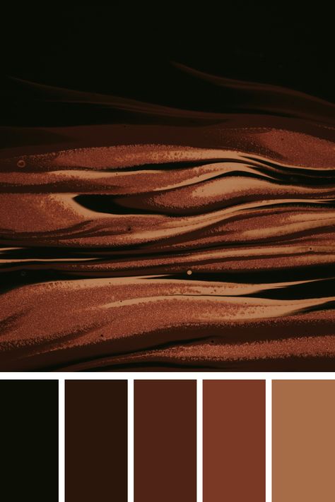 This rich, earthy palette combines deep shades of black olive and espresso with warm tones of burnt sienna and bronze, accented by a touch of copper. Ideal for creating a sophisticated and grounded design. Ebony Color Palette, Bronze Color Palette Colour Schemes, Dark Brown Colour Palette, Colour Palette Brown, Camel Color Palette, Earthy Tones Aesthetic, Bronze Color Palette, Copper Colour Palette, Bronze Color Scheme