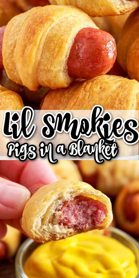 Essen, Mini Pigs In A Blanket, Lil Smokies Recipes, Little Smokies Recipes, Smokies Recipe, Pretzel Dogs, Lil Smokies, Mini Appetizers, Classic Appetizers