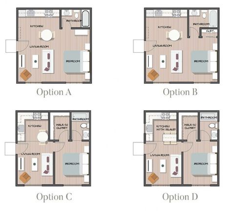 Floor Plans For Garage Apartments, Studio Floorplan Layout, Small Dwelling Architecture, Single Unit Apartment Plan, 1 Bed Floor Plans, Studio Apartment House Plans, 2 Car Garage Studio Apartment Layout, Efficiency Apartment Floor Plans, One Bedroom Layout Floor Plans