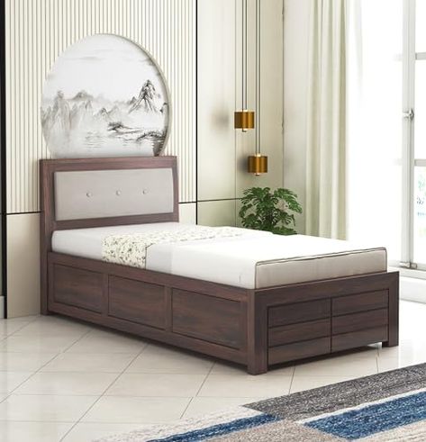 Limited-time deal: Ganpati Arts Sheesham Wood Euro Single Size Bed with Box Storage for Bedroom Wooden Single Bed Palang for Home 1 Year Warranty (Walnut Finish) Wooden Single Bed With Storage, Wooden Cots Design, Single Cot Bed Design, Single Bed Design, Wooden Single Bed, Single Bed Size, Bed Inspo, Storage For Bedroom, Box Bed Design