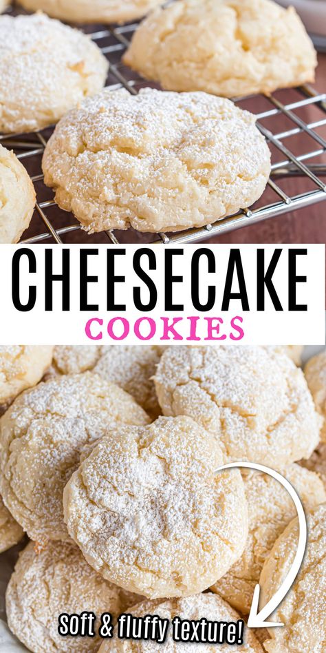 Cookies Cheesecake, Cheesecake Cookies Recipes, Cream Cheese Cookie Recipe, Cream Cheese Desserts, Cake Mix Cookie Recipes, Frozen Cookies, Cream Cheese Cookies, Soft Sugar Cookies, Cheesecake Cookies