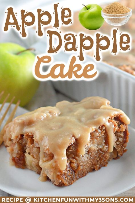 The Apple Dapple Cake is a Fall favorite with fresh diced apples, warm spices and a delicious buttery brown sugar glaze. Apple Dapple Cake, Apple Dapple, Apple Cake Recipe Easy, Apple Recipes Easy, Brown Sugar Glaze, Apple Dessert, Apple Season, Apple Dessert Recipes, Diced Apples