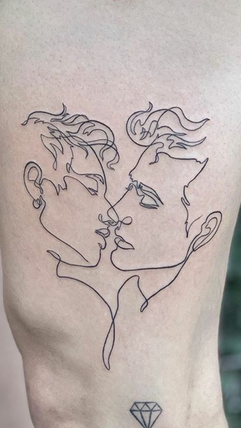 Kissing Tattoo, Lgbt Tattoo, Gay Tattoo, Single Line Tattoo, Flash Tattoo Designs, Chest Tattoo Men, Botanical Tattoo, Tattoo Style Drawings, Line Tattoo