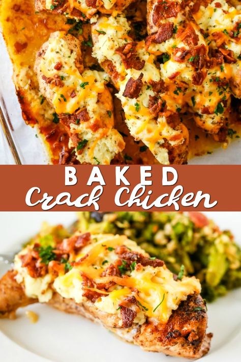 This Baked Crack Chicken recipe is super easy to make and will absolutely blow your socks off with flavor. #keto #ketorecipes #ketolifestyle #crackchicken #chickendinner Cracked Chicken, Chicken Recipes Keto, Creamy Chicken Dish, Healthy Recipes Crockpot, Creamy Chicken Recipes, Recipes Potato, Boiled Egg Diet Plan, Low Carb Diet Recipes, Low Carb Dinner Recipes