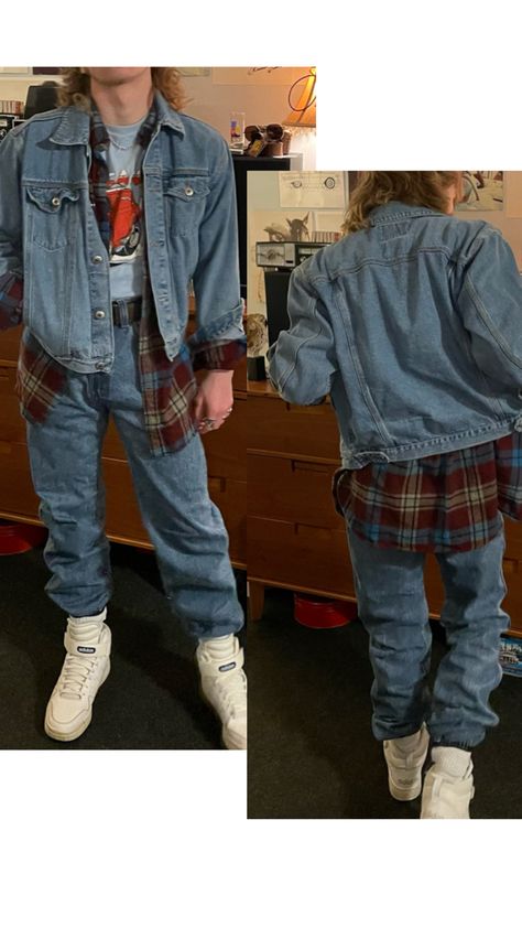 Old Navy Jean Jacket Arizona Flannel Rustler Jeans 70s Van Fan Muscle Tee Adidas Forums #80sfashion #80s #1980s #vintage #adidas 80s Fashion Men Outfits, Men Jeans Outfit, 80s Mens Outfits, 1980 Mens Fashion, 80s Men Outfits, 70s Fashion Mens, Retro 80s Outfits, 80s Outfits Men, Retro Outfits 80s Style