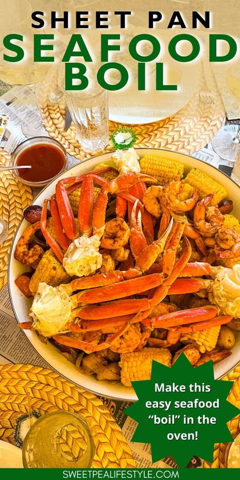 A giant round platter with crab legs, shrimp, potatoes, sausage, corn, and onions on it. Crab Legs Boil, Shrimp Boil In Oven, Country Boil Recipe, Crab Boil Recipe, Low Country Boil Recipe, Lowcountry Boil, Seafood Boil Recipe, Low Country Boil Party, Shrimp And Crab Boil