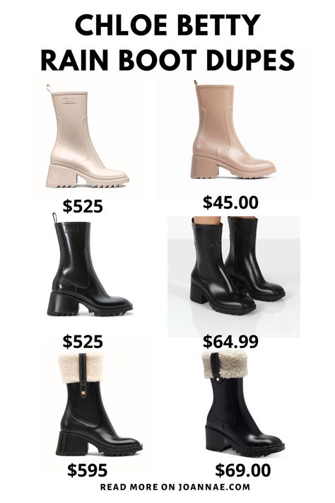 Chloe Betty Boot Alternatives + Chloe betty rain boot dupes Prada Pouch Boots Outfit, Chole Rain Boots, Chloe Boots Outfit, Rain Boots Outfit, Chloe Rain Boots, Chloe Edith Boots, Chloe Snow Boots, Chloe Betty Rain Boots, Rain Boot Outfit