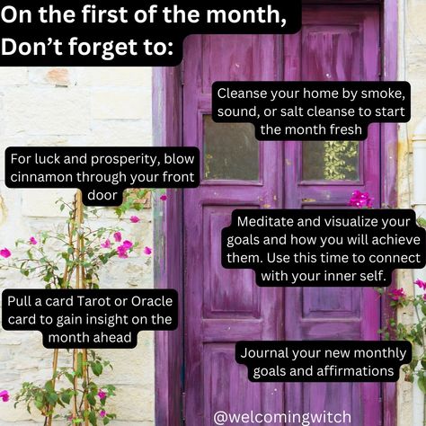 Don't forget to do some of these things on the first of the month! 💜 . . . . . . . . . #wiccansofinstagram #witchlife #witchesofinstagram #witch #witchcraft #wicca #wiccan #pagan #spiritual #spiritualawakening #Spirituality #witchessociety #witchytips #magic #babywitch #beginnerwitch #firstofthemonth #july1st #affirmations #monthlygoals #innerself Witchy Things To Do On The First Of The Month, First Day Of The Month Witchcraft, Witch Things To Do On The First Of The Month, End Of Month Witchcraft, First Of The Month Witch Rituals, Witchy First Of The Month, First Of The Month Spells, First Of The Month Witchcraft, July Witchcraft