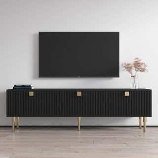 Dorset 01 TV Stand - Bed Bath & Beyond - 37178062 Tv Stand 80 Inch, Tv Console Modern Luxury, Living Room Tv Cabinet Designs, Tv Stand Decor Living Room, Tv Tables, Modern Classic Living Room, Black Tv Stand, Tv Stand Decor, Tv Cabinet Design