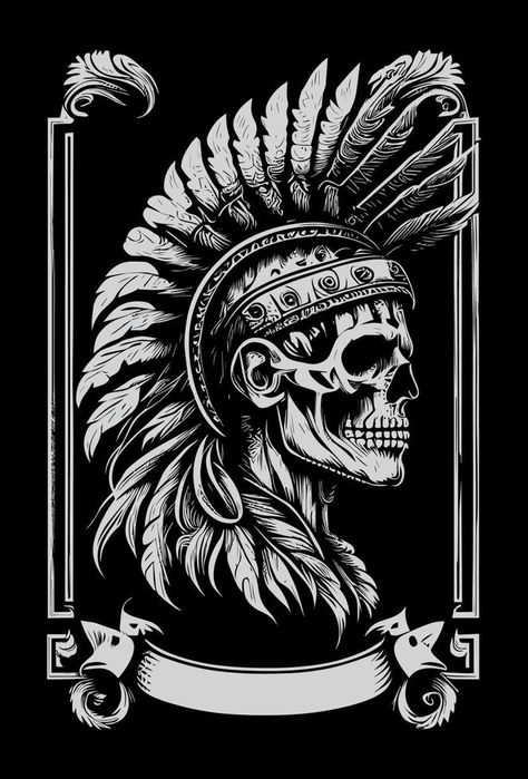 Indian skull black and white hand drawn illustration Skull Black And White, Skulls Art, Native Culture, Indian Skull, Tshirt Printing Design, Roses Drawing, Rap Artists, Dark Tattoo, Hand Drawn Illustration