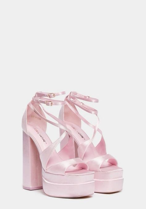 Stylish Heels Fashion, Fancy Platform Heels, Pink Satin Platform Heels, Cute Pink Heels Aesthetic, Cute Pink Aesthetics, Heels Pink Aesthetic, Pink Thick Heels, Pink Cute Heels, Platform Shoes Wedding