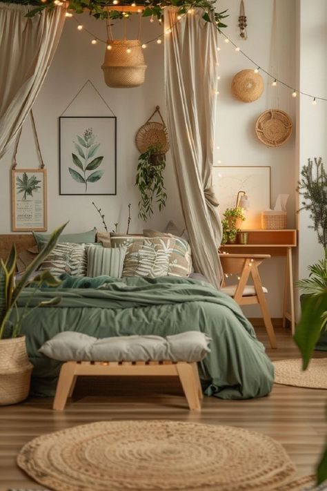 Boho Tiny Bedroom, Bedroom Inspirations For Teens, Natural Colors Bedroom, Boho Girly Bedroom, Cozy Bedroom Colorful, Serene Bedroom Colors, Boho Teenage Bedroom, Boho Cottagecore Bedroom, Room Inspiration Bedroom Boho