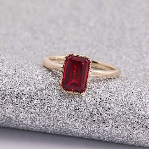 14k Solid Gold Solitaire Ruby Ring Ruby Bezel Engagement Ring, Ruby Ring Designs Gold, Ruby Gold Rings For Women, Ruby Gold Ring, Ruby Stone Ring, Gold Ruby Ring, Ruby Jewellery, Vintage Ruby Ring, Ruby Rings