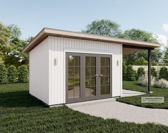 Modern Garden Shed, Building Blueprints, She Shed Plans, Garden Shed Plans, Cabin Plan, A Frame Cabin Plans, Shed With Porch, Office Shed, Studio House