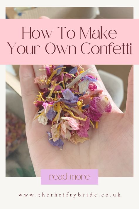 How To Dry Petals For Confetti - Beautiful Homemade Confetti - The Thrifty Bride Homemade Confetti, Flower Confetti Wedding, Dried Petal Confetti, Dried Flower Confetti, Flower Petal Confetti, Biodegradable Confetti, Confetti Cones, Dried Flowers Wedding, Flower Confetti