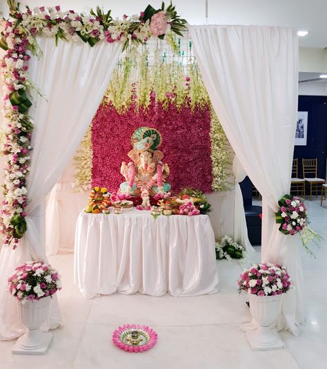 27 Best Trending Ganesh Chaturthi Decoration Ideas for home 2019 Flower Decoration For Ganpati, Ganpati Decoration Ideas, Colour Paper Flowers, Ganpati Decoration Theme, Mandir Decoration, Ganesh Chaturthi Decoration, Ganesh Puja, Ganpati Decoration At Home, Janmashtami Decoration