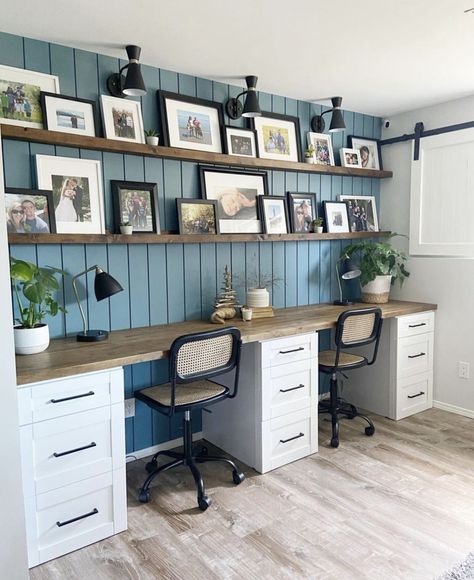 Home Office Guest Room Combo, Homework Room, Home Office Built Ins, Home Office/guest Room, Basement Office, Office Built Ins, Home Office Layout, Home Office Inspiration, Office Remodel