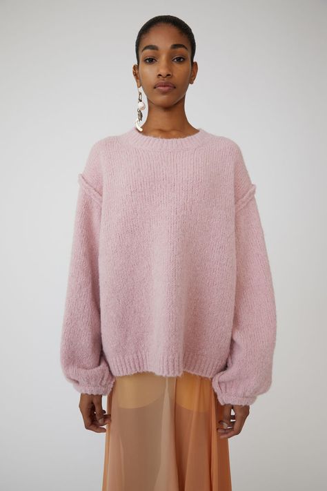 Acne Studios Knitwear, Oversized Pink Sweater, Oversized Knitwear, Acne Studios Sweater, Spring Knitwear, Pink Oversized Sweater, Fuzzy Texture, Oversize Sweater, Exposed Seams