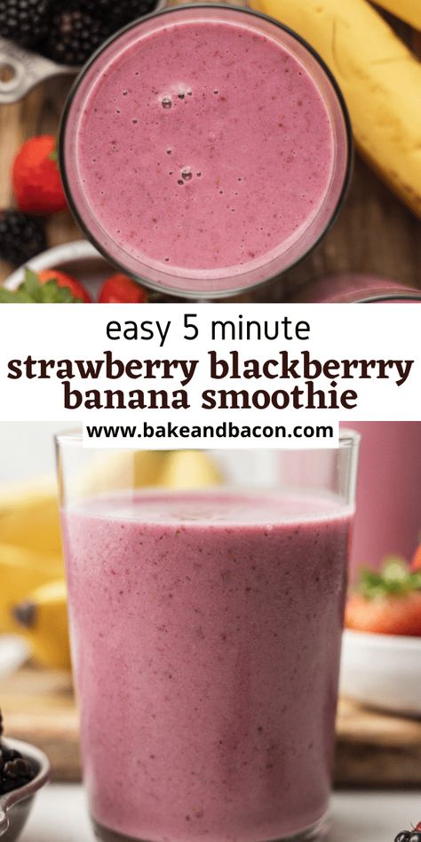 Strawberry Blackberry Smoothie, Smoothie Blackberry, Banana Berry Smoothie Recipe, Blackberry Banana Smoothie, Berry Banana Smoothie, Blackberries Smoothie, Blackberry Smoothie Recipes, Healthy Strawberry Recipes, Frozen Fruit Smoothie