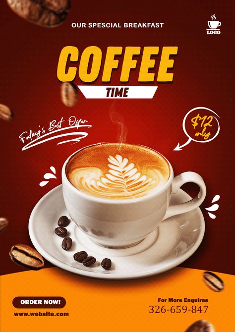 Creative Poster Design Ideas Advertising, Coffee Poster Design Graphics, Cafe Poster Design, Poster Kopi, Pamplet Design, Expresso Cafe, Coffee Flyer, Coffee Ads, Cafe Poster