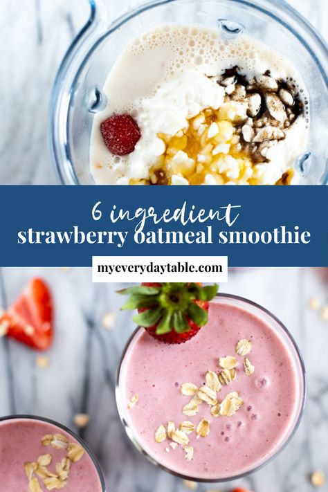 Strawberries And Cream Smoothie, Strawberry Oatmeal Smoothie, Strawberries And Cream Oatmeal, Cottage Cheese Smoothie, Freezer Smoothie Packs, Oatmeal Granola, Freezer Smoothies, Berry Oatmeal, Oatmeal Smoothie