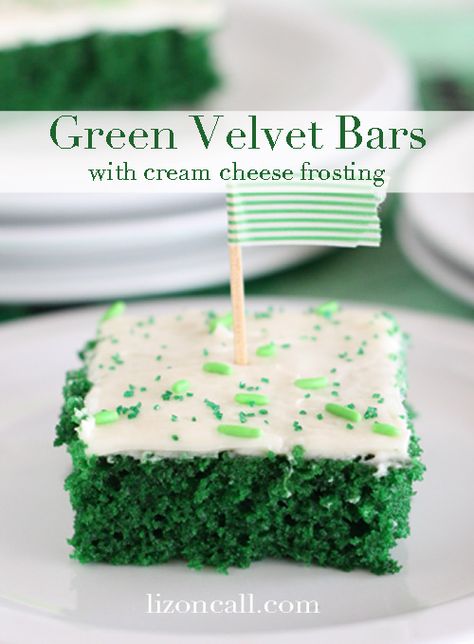 Green Velvet Bars 1 Green Velvet Cake, St Patricks Food, St Patrick Day Snacks, Bars With Cream Cheese Frosting, Bars With Cream Cheese, Bolo Red Velvet, St Patrick Day Treats, St Patricks Day Food, Cake With Cream Cheese Frosting