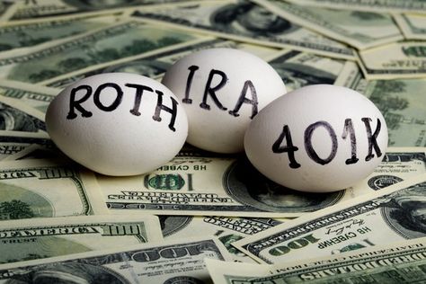 three eggs sitting on money, labeled roth, ira, and 401(k) Retirement Savings Plan, Investing For Retirement, Traditional Ira, Roth Ira, Retirement Fund, 401k, Retirement Accounts, Stock Options, Tax Deductions