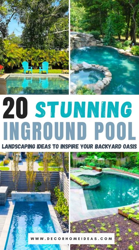 Transform your backyard into a paradise with these 20 stunning inground pool landscaping ideas. From lush greenery and tropical plants to elegant stone pathways and modern minimalist designs, this post offers a variety of inspirations to suit any style. Discover how to create a serene and inviting oasis that will make your outdoor space the ultimate retreat. Dive in to find out more! Retaining Walls Around Inground Pools, Pool On The Side Of The House, Pool Next To Driveway, Backyard Pool Garden, Country Pool Ideas Backyards, Pretty Backyards With Pool, Inground Pools With Hot Tubs, Pool Area Inspiration, Modern Pool With Waterfall