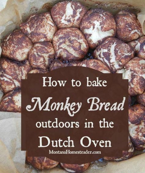 On a recent camping trip, we baked a batch of Monkey Bread in the dutch oven for our brunch. This dutch oven Monkey Bread recipe is easy to make Monkey Recipe, Campfire Monkey Bread, Dutch Oven Pizza, Dutch Oven Desserts, Camp Cooking Recipes, Camping Dessert Recipes, Pizza Monkey Bread, Dutch Oven Camping Recipes, Camping Food List