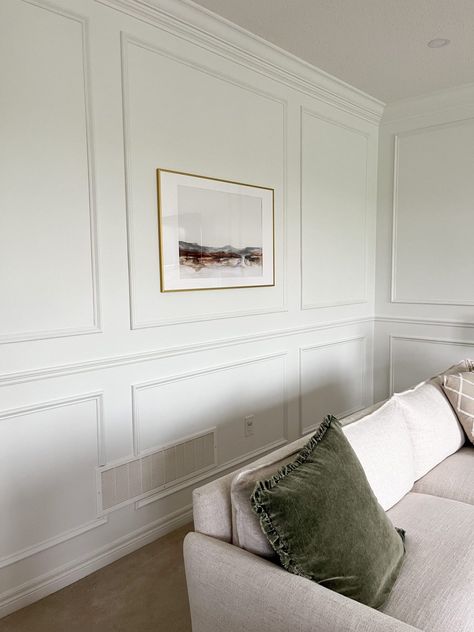 Accent Wall With Chair Rail, Wall With Chair Rail, Frame Molding Accent Wall, Picture Frame Molding Accent Wall, Molding Accent Wall, Diy Picture Frame Molding, Dining Room Chair Rail, Living Room Accent Wall, Diy Picture Frame