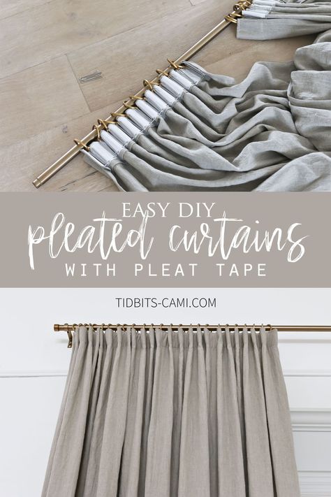 Making Curtains Out Of Sheets, How To Pinch Pleat Curtains, Apron Length Curtains, Types Of Curtain Pleats, Diy Pinch Pleat Curtains, Pinch Pleat Curtains Diy, French Pleat Curtains, Pinch Pleat Drapes, House Curtains