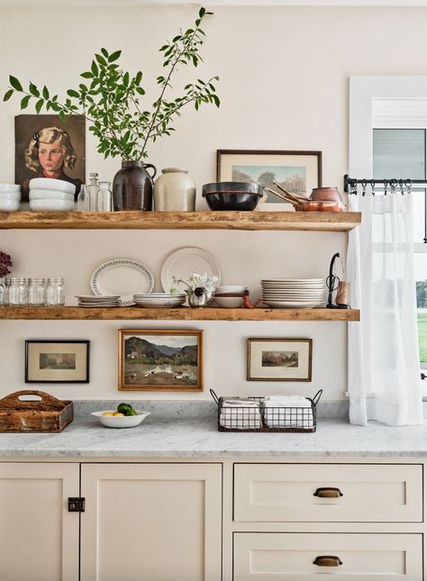 Rustic Kitchen Shelves, Georgiana Design, Cabinet Trends, Kitchen Cabinet Trends, White Shiplap Wall, Open Kitchen Shelves, Modern Farmhouse Style, Open Kitchen, Kitchen Shelves