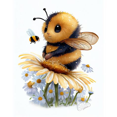 Cute Bumble Bee Art, Cute Bee Art, Honey Bee Pictures, Bee Pictures Art, Best Feminine Tattoos, Bee Nursery Decor, Honey Bee Wall Art, Honey Bee Art, Honeybee Art